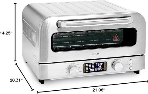 Cassia Countertop Electric Air Fryer Pizza Oven, 12" Capacity, 20L, 1800W, Heats up to 750°F, 16 Presets, Includes Pizza Stone, Peel, Fry Basket, Stainless Steel in Saudi Arabia