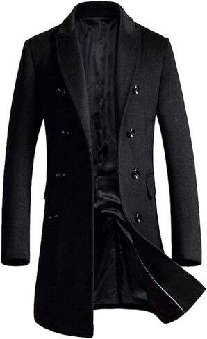 Minibee Men's Woolen Trench Coat Double Breasted Slim Fit Winter Overcoat Long Jacket Business Pea Jacket in Kuwait