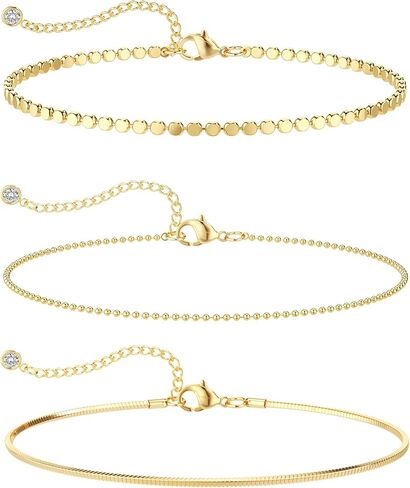 Ankle Bracelets for Women Gold/Silver Anklets for Women Cuban Snake Beads Figaro Paperclip Box Link Chain Layered Anklet Set Dainty Fashion Waterproof Anklet Jewelry Gift for Women in Kuwait