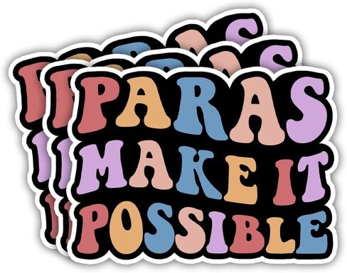 SODAVA 3Pcs Paraprofessional Stickers, Multicolor, Bubble Letter Print, Removable, Outdoor, Inspirational, Modern, Contemporary, 3"x4", Set of 3 in Saudi Arabia