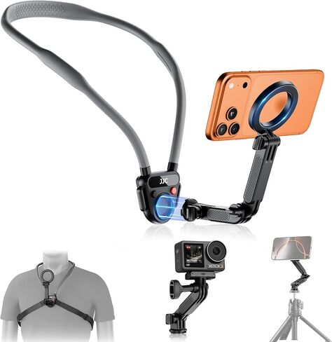 JJC Magnetic Neck Mount for Phone & Action Camera, POV Neck Holder for iPhone Android Phones Gopro Insta360 with Quick Release & Angles Adjustment for Content Creating Cooking Video Filming in Kuwait