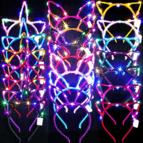 42 Pcs Halloween LED Cat Ears Headband Set, 14 Unicorn Light up Headband 14 Cute Cat Ear Luminous Headband 14 Rabbit Bunny Ear Glow Hairband for Party Decorations Women Adult Birthday Gift in Saudi Arabia