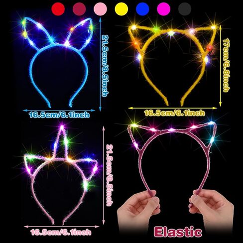 42 Pcs Halloween LED Cat Ears Headband Set, 14 Unicorn Light up Headband 14 Cute Cat Ear Luminous Headband 14 Rabbit Bunny Ear Glow Hairband for Party Decorations Women Adult Birthday Gift in Saudi Arabia