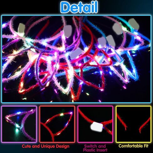 42 Pcs Halloween LED Cat Ears Headband Set, 14 Unicorn Light up Headband 14 Cute Cat Ear Luminous Headband 14 Rabbit Bunny Ear Glow Hairband for Party Decorations Women Adult Birthday Gift in Saudi Arabia