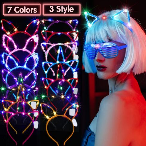 42 Pcs Halloween LED Cat Ears Headband Set, 14 Unicorn Light up Headband 14 Cute Cat Ear Luminous Headband 14 Rabbit Bunny Ear Glow Hairband for Party Decorations Women Adult Birthday Gift in Saudi Arabia