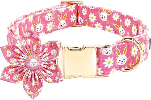 Dog Collar with Flower, Pink Plaid Adjustable Dog Flower Bow Collar Female Girl Pet Collar Cute Flowers Duarble Dog Collars for Large Dog in Saudi Arabia