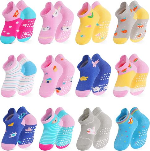 جوارب للأطفال من SkiBeaut، جوارب للأطفال الصغار مع مقابض، جوارب للأطفال، جوارب مضادة للانزلاق، 12 زوجًا من الجوارب للأولاد الصغار والبنات للأعمار من 0 إلى 7 سنوات in Kuwait