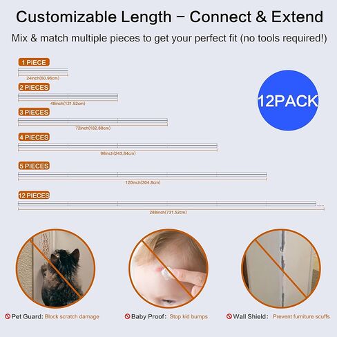 12PCS Clear Self-Adhesive Night Stand Corner Protectors，Corner Guards & Edge Protector for Wall Door Frame Cabinet Baseboard & Door, Table, Stair (16" X 1.0") in Kuwait