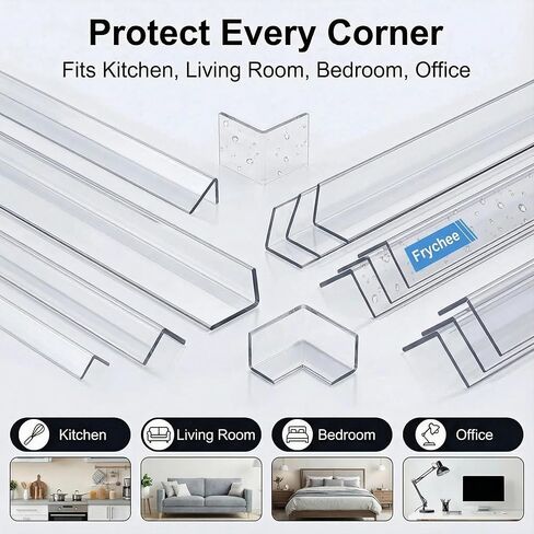 12PCS Clear Self-Adhesive Night Stand Corner Protectors，Corner Guards & Edge Protector for Wall Door Frame Cabinet Baseboard & Door, Table, Stair (16" X 1.0") in Kuwait