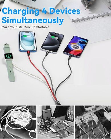 Upgraded 4 in 1 Multi Charging Cable for Apple Watch Charger Magnetic iWatch & iPhone Charger Cable Fast Charging Cord Compatible with iWatch Ultra/SE/9/8/7/6/5/4/3/iPhone15/14/13 Galaxy Android(4FT) in Kuwait