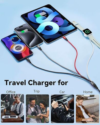 Upgraded 4 in 1 Multi Charging Cable for Apple Watch Charger Magnetic iWatch & iPhone Charger Cable Fast Charging Cord Compatible with iWatch Ultra/SE/9/8/7/6/5/4/3/iPhone15/14/13 Galaxy Android(4FT) in Kuwait