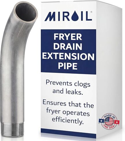 1.25" Oil Fryer Drain Spout, Deep Fryer Curve Out Drain Pipe Fitting, Fryer Drain Extension Pipe, Drain Nipple for Deep Fryers, Oil Fryers, Sinks, 1.25" Screw in x 9.5" Oil Spout by MirOil #90295 in Kuwait