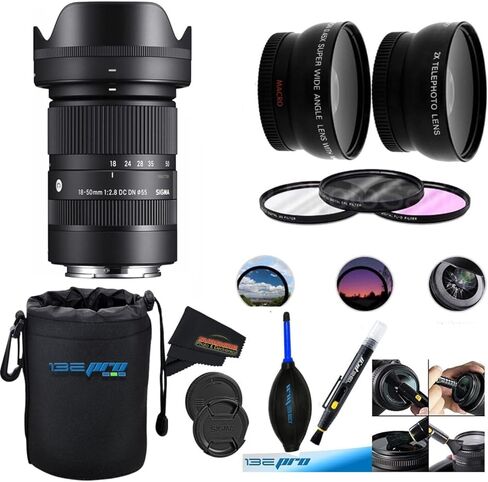 18-50mm f2.8 DC DN Contemporary Lens for Sony E with Sunshine Photo Professional Bundle - 4 Years USA Manufacturer Warranty in Kuwait