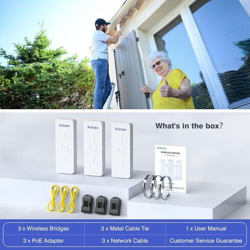 Gigabit Wireless Bridges - Starlink WiFi Extender, 5.8G Point to Point Wireless Bridge Outdoor with 2 x 1Gbs LAN Ports, AdaLov 5KM WiFi Ethernet Bridge for PtP/PtMP, Outdoor CPE Work with Starlink in Kuwait