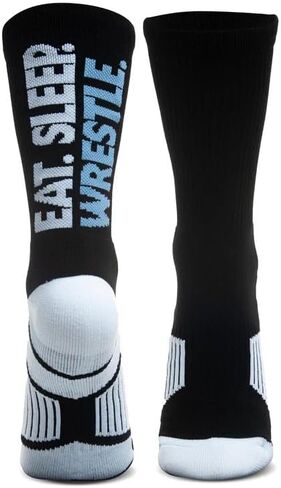 ChalkTalkSPORTS Wrestling Athletic Mid-Calf Woven Socks | Eat. Sleep. Wrestle. Socks | Black | Youth and Adult Sizes in Kuwait