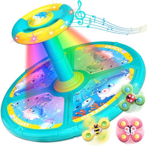 ألعاب يونيكورن للجلوس والدوران للأطفال الصغار 1-3،360 درجة الدوران الجلوس ، والموسيقى LED LID وتنوير ، عيد ميلاد مثالي للصبي/الفتاة مع 3pcs كأس الشفط الدوار （الوردي） in Kuwait