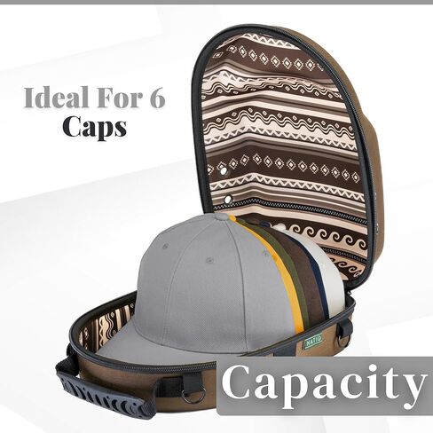 NATIQ - Hat Storage for Baseball Caps | 12x8.66x5.11 inch, For 5-6 Hats, Waterproof, Adjustable Straps, Ethnic Print | Travel Hat Box | Hat Travel Case for Baseball Caps | Hat Case for Travel in Saudi Arabia