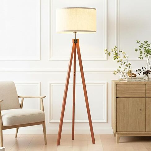 Brightech Eden Tripod LED Floor Lamp – Mid Century Dimmable Modern Light for Contemporary Living Rooms - Tall Free Standing Lamp with Solid Wood Legs for Bedroom, Office - Classic Black in Saudi Arabia