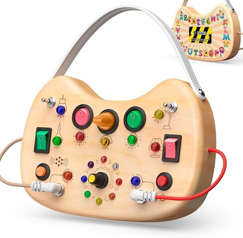 أطفال صغار Montessori Wooden Busy Board مع LED Light ، Switch Board Car Ride Airplane Travel ، عيد الميلاد ، هدية عيد ميلاد للفتيان والبنات من 1 إلى 3 سنوات in Kuwait