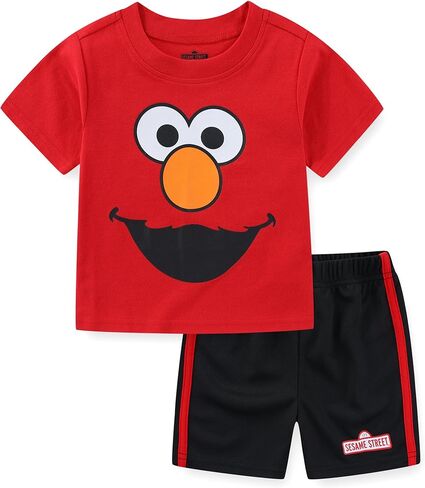 Sesame Street Boys’ Elmo and Cookie Monster Tee and Short Set for Infant and Toddler – Red/Blue in Kuwait