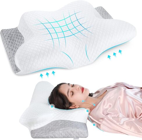 Misiki Cervical Memory Foam Pillow, Orthopedic Pillow Contour Pillow for Neck Pain, Cervical Ergonomic Pillow for Side Sleepers, Back and Stomach Sleep in Saudi Arabia