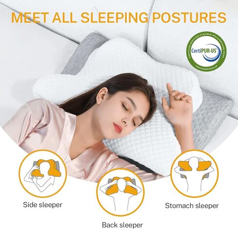 Misiki Cervical Memory Foam Pillow, Orthopedic Pillow Contour Pillow for Neck Pain, Cervical Ergonomic Pillow for Side Sleepers, Back and Stomach Sleep in Saudi Arabia