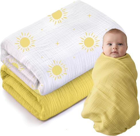 Muslin Swaddle Baby Blanket for Boys and Girls, 100% Cotton, Swaddles for Newborns, 47"x47", Soft Breathable Skin Friendly Warm – Pack of 2 in Kuwait