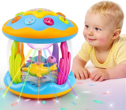 Baby Musical Light Up Toys 6-12 Months Ocean Projector Rotating Tummy Time Infant 0-3 3-6 7 8 9 Months Learning Crawling Pink Toys Babies 12-18 Month Boys Girls 1 2 3 Year Old Birthday Baby Gifts in Saudi Arabia