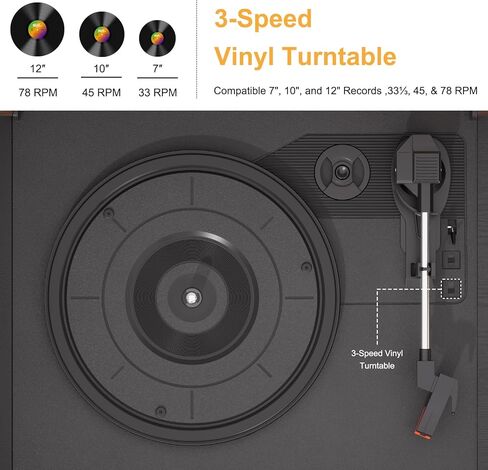 9 in 1 Vinyl 3 Speed Record Player with Bluetooth Turntable for Vinyl with Built-in Speakers USB Playback CD Cassette FM AM Raido Aux in RCA Out Vintage in Saudi Arabia