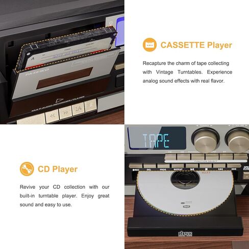 9 in 1 Vinyl 3 Speed Record Player with Bluetooth Turntable for Vinyl with Built-in Speakers USB Playback CD Cassette FM AM Raido Aux in RCA Out Vintage in Saudi Arabia