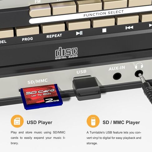 9 in 1 Vinyl 3 Speed Record Player with Bluetooth Turntable for Vinyl with Built-in Speakers USB Playback CD Cassette FM AM Raido Aux in RCA Out Vintage in Saudi Arabia