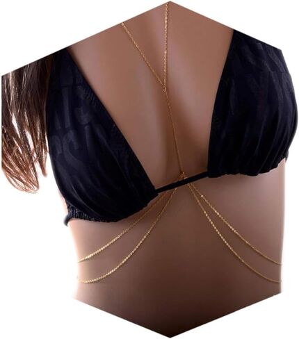 14K Gold Sexy Body Chains for Women, Layered Rhinestone Crossover Bikini Bra Body Jewelry, Summer Beach Crystal Belly Waist Chain For Girls in Kuwait