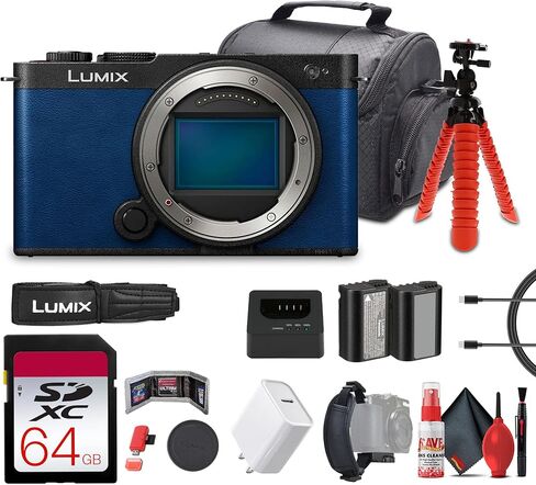 Panasonic Lumix S9 Mirrorless Camera in Blue (DC-S9GD-A) Bundle Including: 64 GB Memory Card, Rechargeable Battery, Battery Charger, Battery Pack, Case, Lens Caps, Strap, Adapter, More Accessories in Kuwait