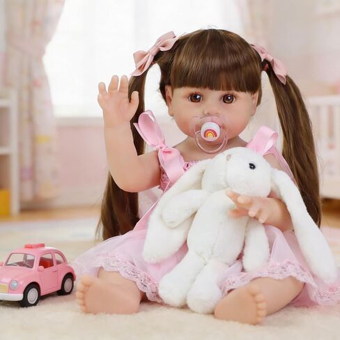 SCOM Lifelike Reborn Dolls Girl -18 Inch Realistic Baby Dolls Newborn Baby Dolls，Lifelike Baby Doll Full Body Silicone Toddler Clothes Gfit Set for Age 3+ in Kuwait