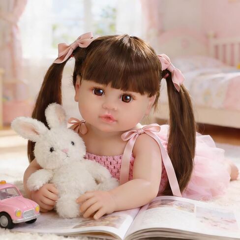 SCOM Lifelike Reborn Dolls Girl -18 Inch Realistic Baby Dolls Newborn Baby Dolls，Lifelike Baby Doll Full Body Silicone Toddler Clothes Gfit Set for Age 3+ in Kuwait