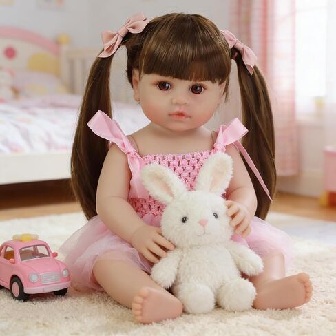 SCOM Lifelike Reborn Dolls Girl -18 Inch Realistic Baby Dolls Newborn Baby Dolls，Lifelike Baby Doll Full Body Silicone Toddler Clothes Gfit Set for Age 3+ in Kuwait