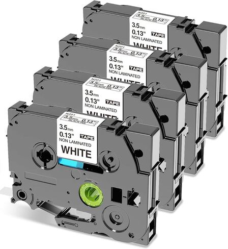 شريط بديل لصانع الملصقات 3.5 مم لشريط الملصقات Brother TZE-N201 P-Touch TZe TZ Ptouch شريط ضيق 1/8 بوصة TZEN201 غير مصفح لـ PTD210BP PTH110BP PT-D220 D210 H110 1280 عبوات صانع الملصقات 4 عبوات in Kuwait