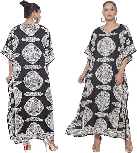 Goood Times Caftan Dress Long Maxi Paisley Print Gown Beach Cover Up,Black,One Size in Saudi Arabia