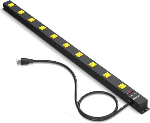 12 Outlet Long Power Strip with 6FT Power Cord, Industrial Heavy Duty for Work Bench Shop Garage, 2100 Joules Surge Protector, Wide Spaced Outlet Power Bar, ETL Certified, Black in Kuwait