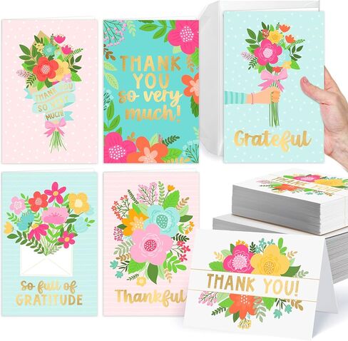 54 Floral Bulk Thank You Cards And Envelopes - Wedding Thank You Cards With Envelopes Bulk, Baby Shower Thank You Cards, Teacher Thank You Card Bulk, Graduation Thank You Notes With Envelopes Set in Saudi Arabia