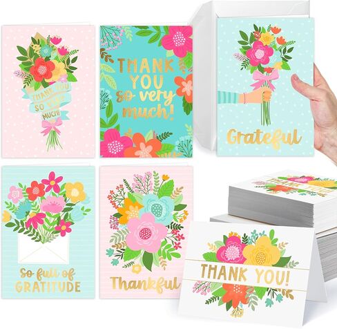54 Floral Bulk Thank You Cards And Envelopes - Wedding Thank You Cards With Envelopes Bulk, Baby Shower Thank You Cards, Teacher Thank You Card Bulk, Graduation Thank You Notes With Envelopes Set in Kuwait