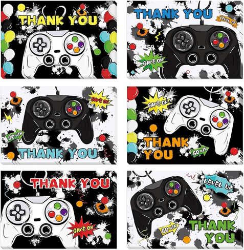 WERNNSAI 24 PCS Thank You Cards Assortment Greeting Cards with Envelopes Stickers Video Game Thank You Cards Fill in Blank Note Cards Gaming Party Supplies for Kids Boys Gaming Theme Birthday Party in Kuwait