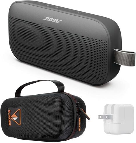 Bose New SoundLink Flex Portable Bluetooth Speaker (2nd Gen), Outdoor Speaker with Hi-Fi Audio, Up to 12 Hours Battery, Waterproof and Dustproof, with Slinger Hard Travel Case & USB Plug (Black) in Kuwait