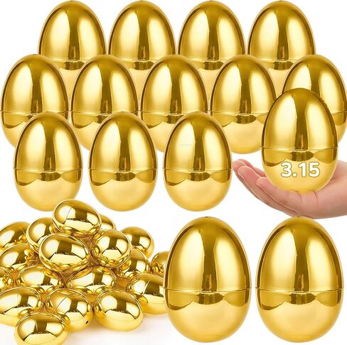 AMENON 50 Pack 3.1" Large Golden Easter Eggs Fillable Easter Eggs Bulk Plastic Easter Eggs Empty for Easter Treats Fillers Easter Basket Stuffers Eggs Hunt Supplies Classroom Prize Easter Party Favors in Kuwait