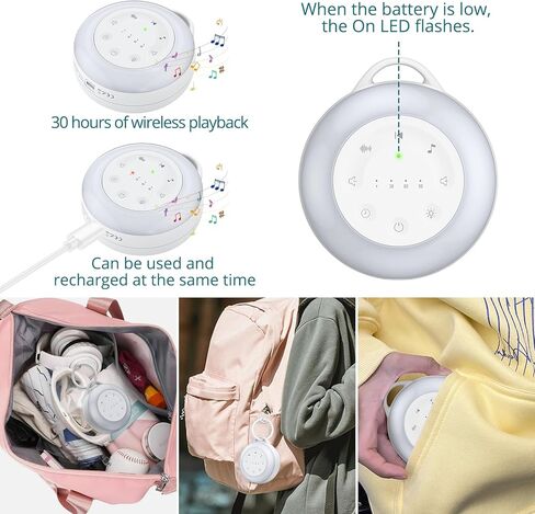 آلة ضوضاء بيضاء محمولة ، 24 صوتًا مهدئًا ، 3 إعدادات مؤقتة مع إضاءة ليلية ، هدية آلة صوتية تعمل بالبطارية الصديقة للطفل للأطفال/روضة الأطفال/النوم/اليوغا/نوم الطفل in Kuwait