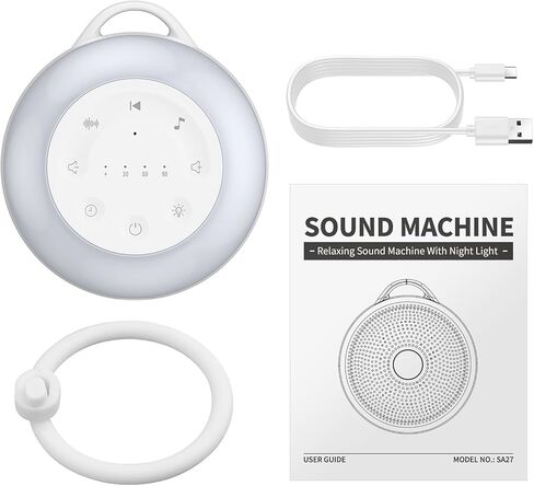 آلة ضوضاء بيضاء محمولة ، 24 صوتًا مهدئًا ، 3 إعدادات مؤقتة مع إضاءة ليلية ، هدية آلة صوتية تعمل بالبطارية الصديقة للطفل للأطفال/روضة الأطفال/النوم/اليوغا/نوم الطفل in Kuwait