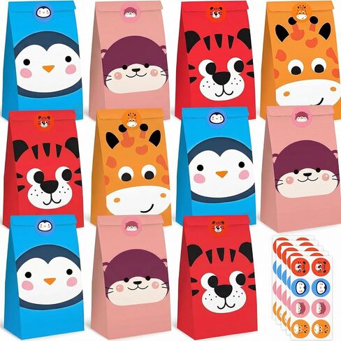 VGOODALL 36 Pack Animal Party Favor Bags with Stickers, 4.7"x 3.1"x 8.7" Paper Treat Bags for Kids Birthdays Classroom Rewards Goodie Gift Supplies in Kuwait