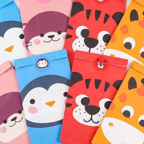 VGOODALL 36 Pack Animal Party Favor Bags with Stickers, 4.7"x 3.1"x 8.7" Paper Treat Bags for Kids Birthdays Classroom Rewards Goodie Gift Supplies in Kuwait