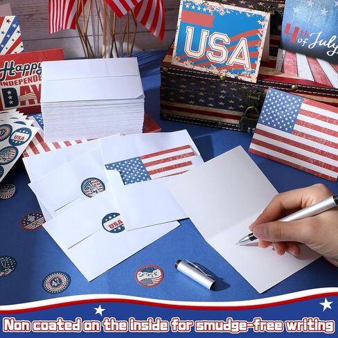 100 Sets Patriotic Greeting Cards with Envelopes Stickers American Flag Patriotic Thank You Cards for Military Veteran July 4th Memorial Day (Bright Flag) in Kuwait