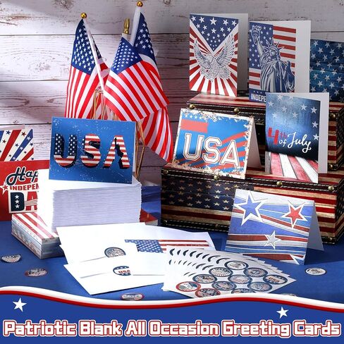 100 Sets Patriotic Greeting Cards with Envelopes Stickers American Flag Patriotic Thank You Cards for Military Veteran July 4th Memorial Day (Bright Flag) in Kuwait